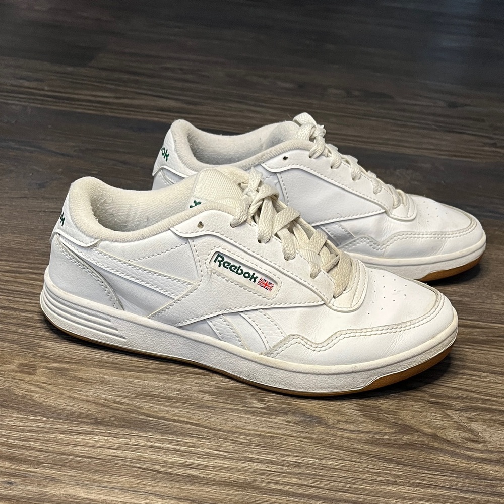 Reebok White Leather Low-Top Sneakers with Green Logo
